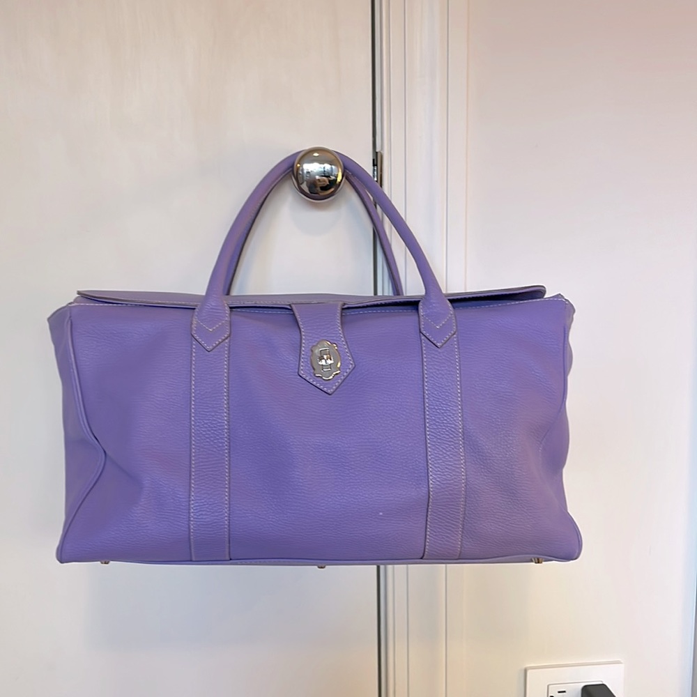 Barney’s lavender leather duffle.